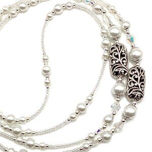 Classic White Pearl, Beaded Lanyard for, Badge, ID Holder, Keychain, Lanyard